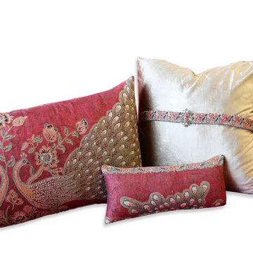 Peacock 5 PC. Pillow Set, Red
