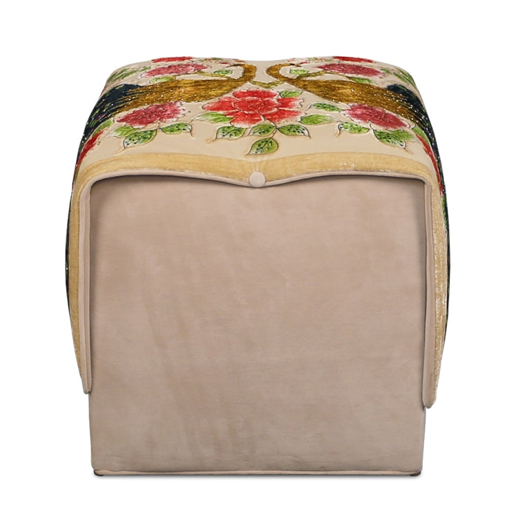 Peacock Cream Cube Ottoman - Ships in 1 week