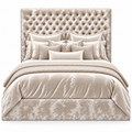 The Arwin tufted wall bed upholstered in crushed cream velvet with platform base.