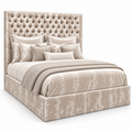 The Arwin wallbed is tufted in a crushed cream velvet with platform base.
