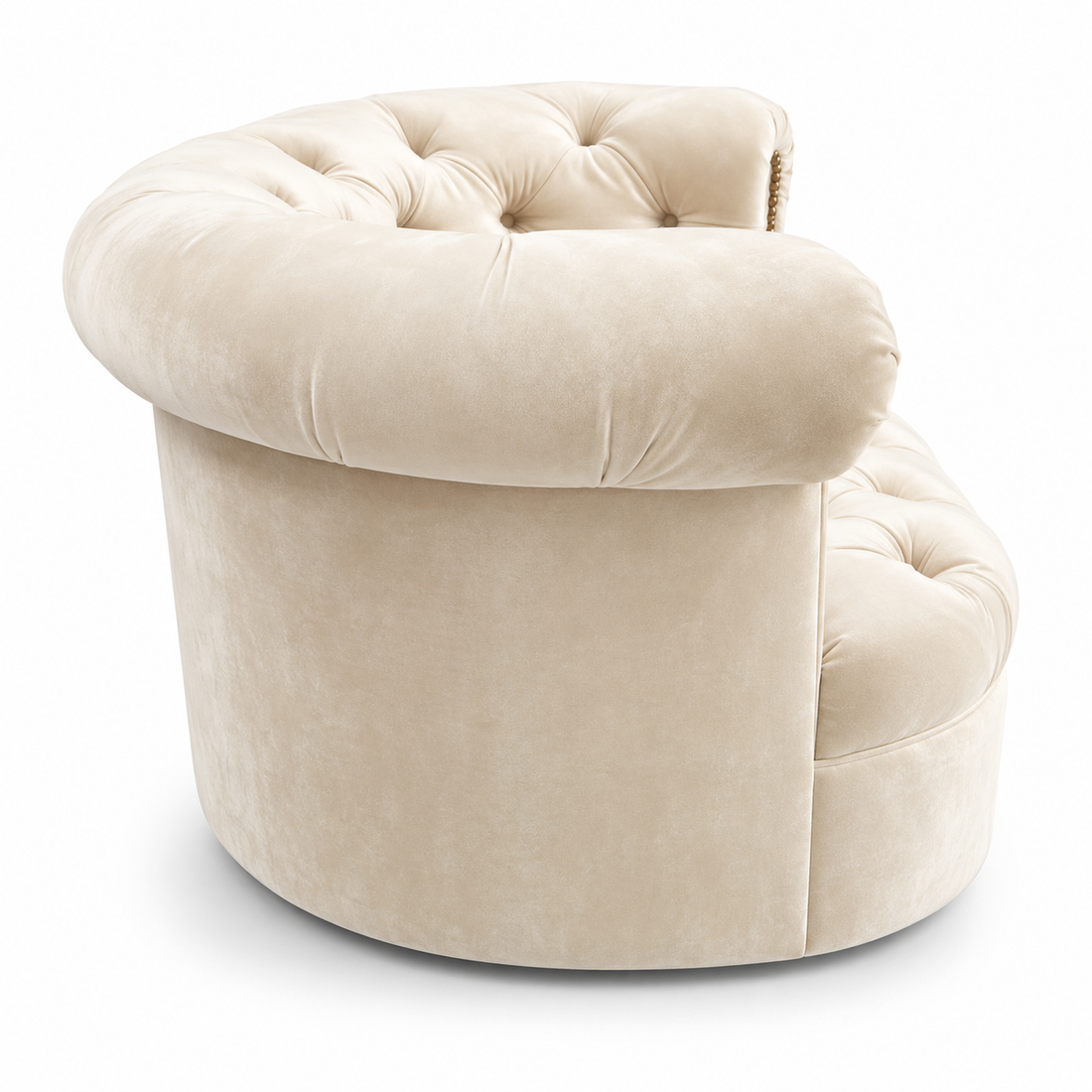 The Rebecca mirrored Swivel Chair in Shimmer snow and swivel Base.