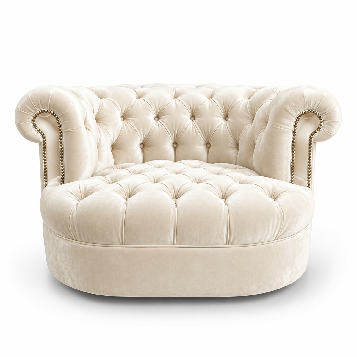 The Rebecca mirrored Swivel Chair in Shimmer snow and swivel Base.