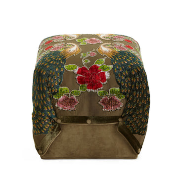 Peacock Cube Ottoman, Sage