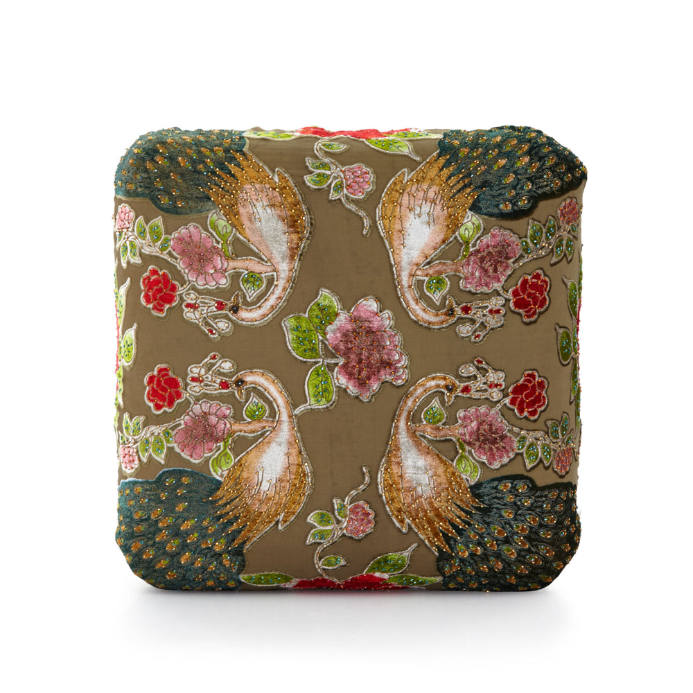 Peacock Cube Ottoman, Sage