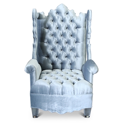 Isabella Wing Cutout Chair - Light Blue Velvet Tufted Chair - HauteHouseHome.com