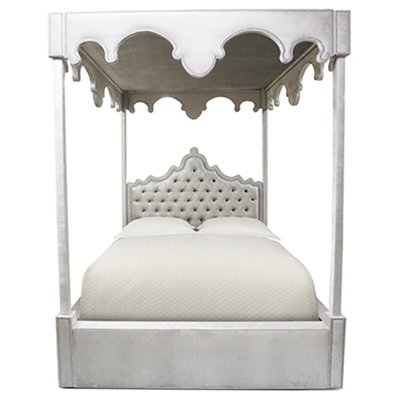 William Canopy Silver Velvet Bed