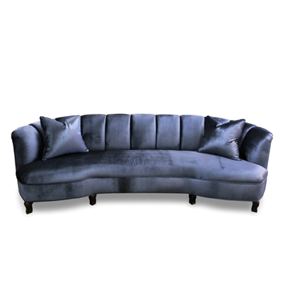 Lady Jayne Navy Velvet Channel Curved Sofa