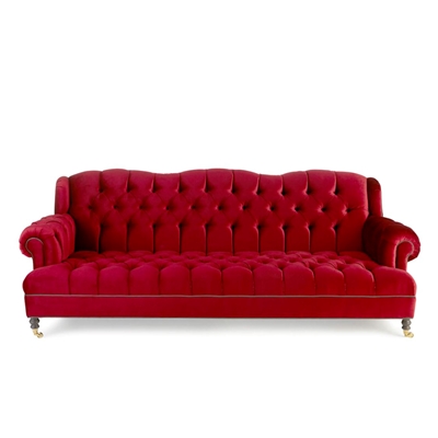 Smith Tufted Red Velvet Sofa Floor Sample