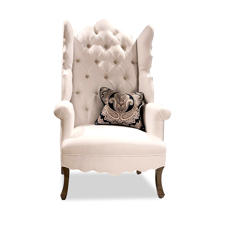 Isabella Tufted White Linen Wing Chair