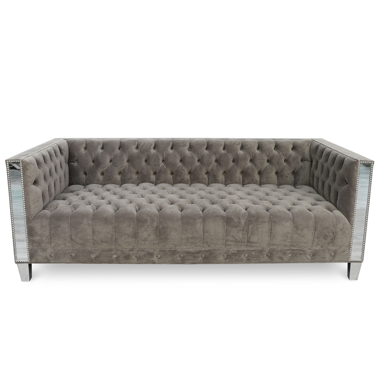 Hayward Tufted Grey Micorfiber Velvet Sofa