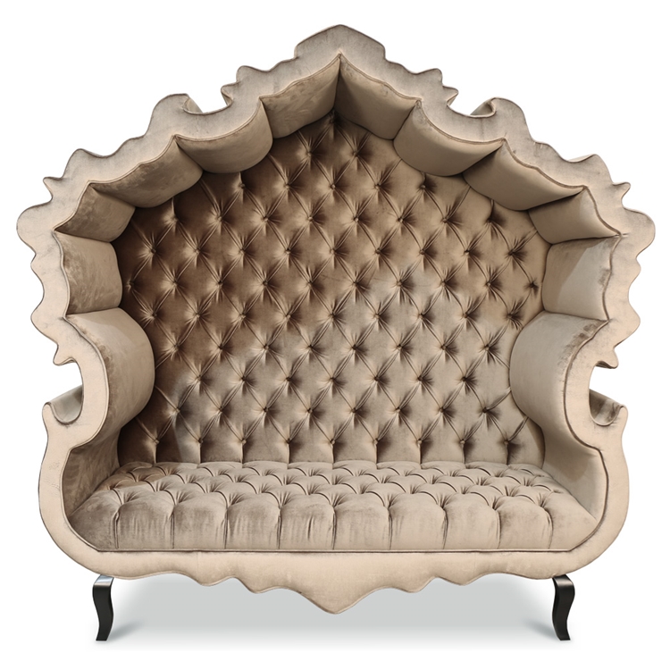 Thebes Tufted Back Taupe Velvet Banquette