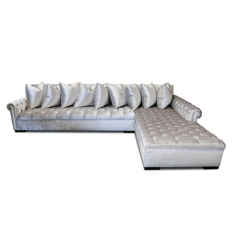 Smith Tufted Silver Velvet Sectional - 1 Sectional In Stock
